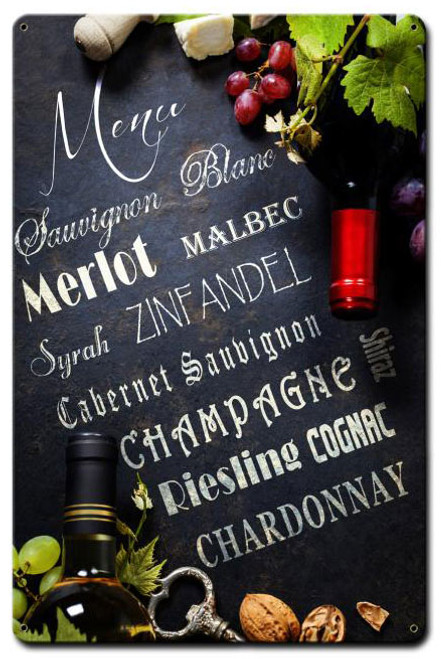 Wine Menu Metal Sign 12 x 18 Inches