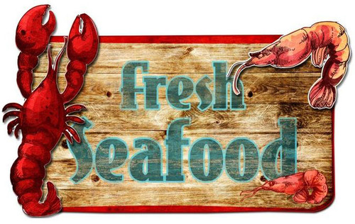 Fresh Seafood 3d Vintage Metal Sign 26  x 14 Inches