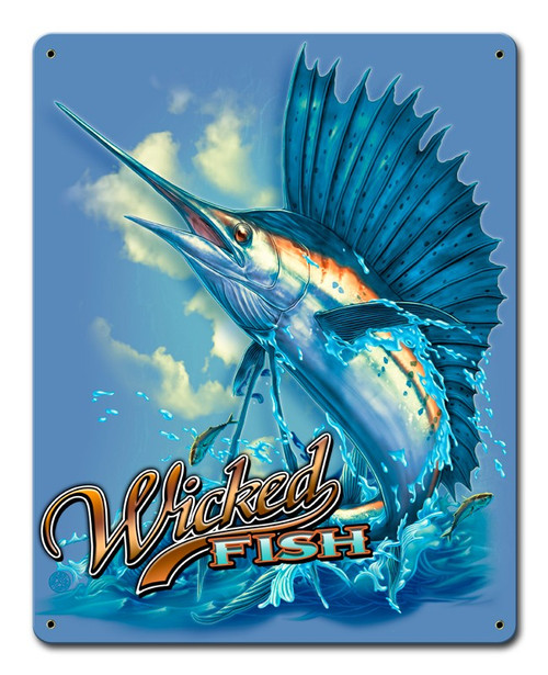 Sailfish Wicked Fish Metal Sign 12 x 15 Inches