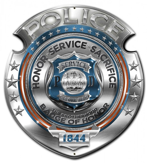 Police Badge of Honor Metal Sign 14 x 16 Inches
