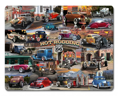 Hot Rod Collage Metal Sign 15 x 12 Inches