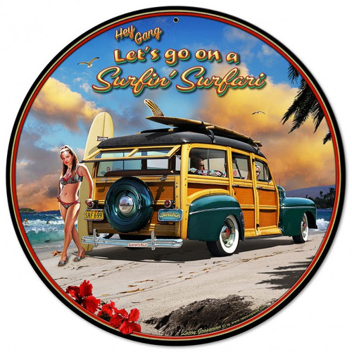 Surfin' Safari Round Metal Sign Round Metal Sign 14 x 14 Inches