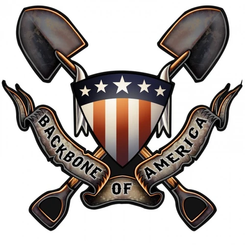 Celebrate American workers with this 14x18 Backbone of America Metal Sign featuring crossed shovels and a patriotic shield. Handmade in the USA from steel.