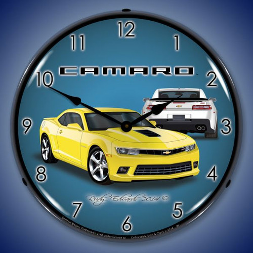 2014 SS Camaro Bright Yellow Lighted Wall Clock 14 x 14 Inches