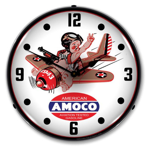 Amoco Aviation LED Lighted Wall Clock 14 x 14 Inches