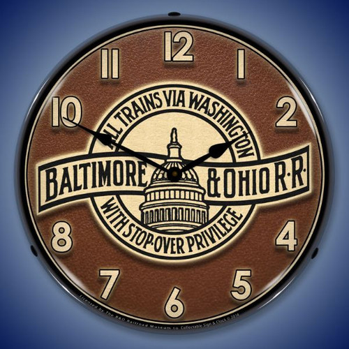 B&O Railroad 3 Lighted Wall Clock 14 x 14 Inches