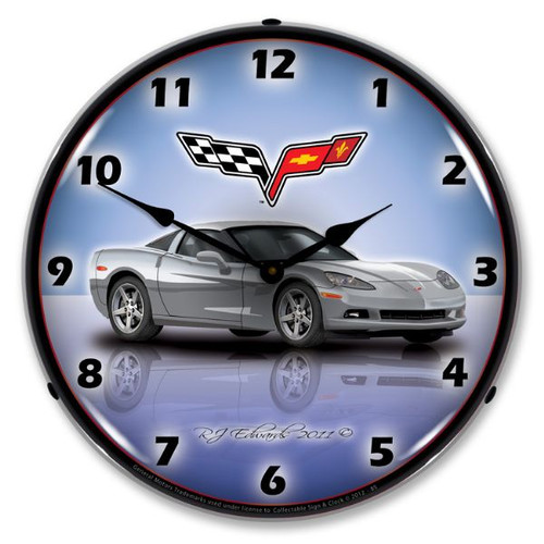 C6 Corvette Blade Silver Lighted Wall Clock 14 x 14 Inches