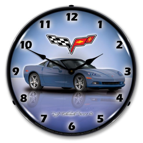 C6 Corvette Supersonic Blue Lighted Wall Clock 14 x 14 Inches