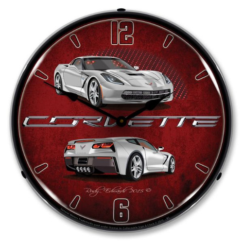 C7 Corvette Blade Silver Lighted Wall Clock 14 x 14 Inches
