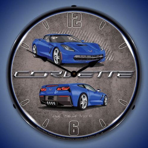 C7 Corvette Laguna Blue Lighted Wall Clock 14 x 14 Inches