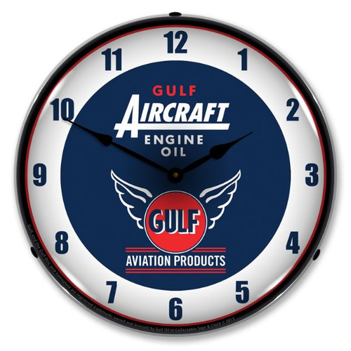 Gulf Aircraft Engine Oil Lighted Wall Clock 14 x 14 Inches