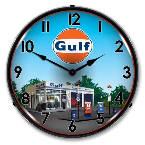 Gulf Station Lighted Wall Clock 14 x 14 Inches