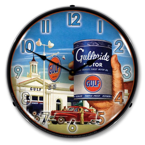 Gulfpride Motor Oil Lighted Wall Clock 14 x 14 Inches