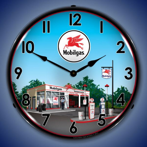 Mobil Station Lighted Wall Clock 14 x 14 Inches