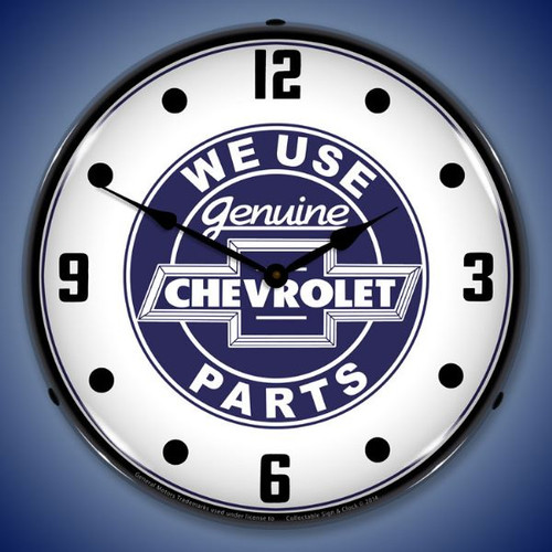 We Use Chevrolet Parts Lighted Wall Clock 14 x 14 Inches