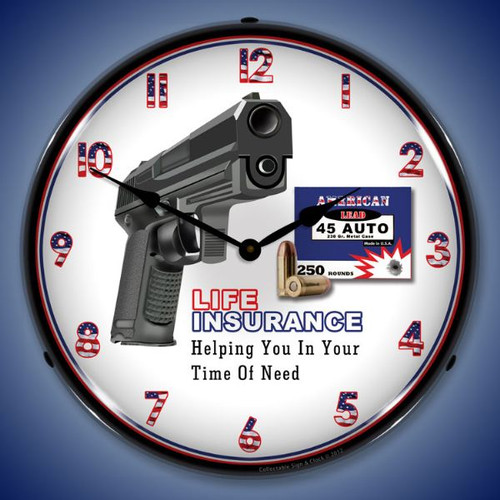 Gun Insurance Lighted Wall Clock 14 x 14 Inches
