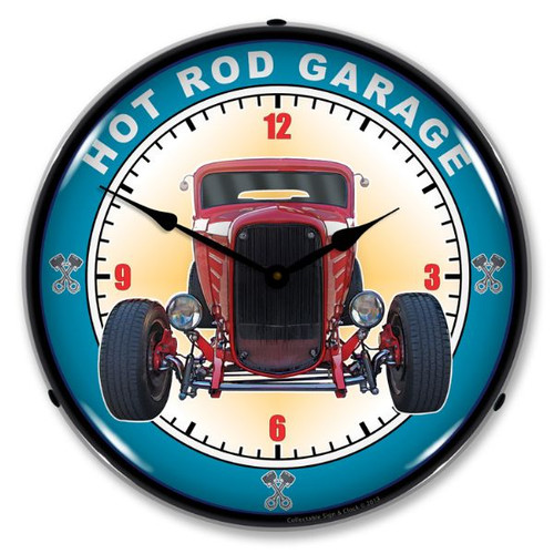 Hot Rod Garage Lighted Wall Clock 14 x 14 Inches