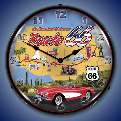 Route 66 USA LED Lighted Wall Clock 14 x 14 Inches