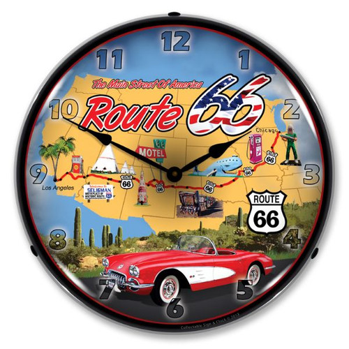 Route 66 USA Lighted Wall Clock 14 x 14 Inches
