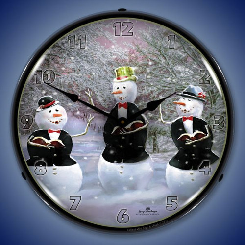Snowman Caroling Lighted Wall Clock 14 x 14 Inches
