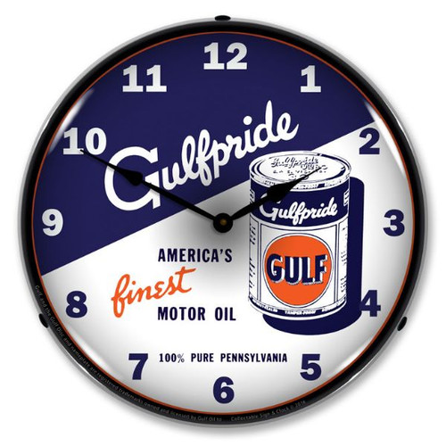 Gulfpride Motor Oil 2 Lighted Wall Clock 14 x 14 Inches