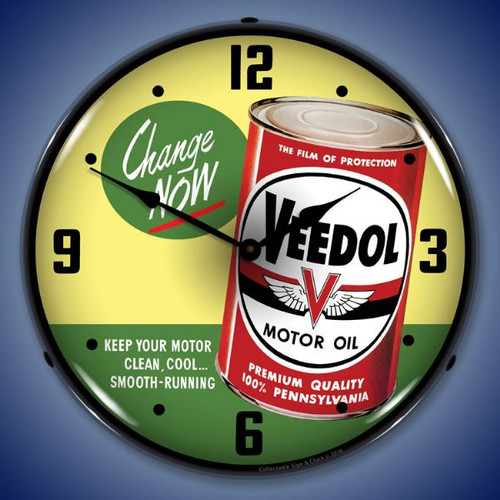 Veedol Change Oil Now Lighted Wall Clock 14 x 14 Inches