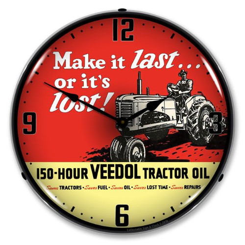 Veedol Tractor Oil Lighted Wall Clock 14 x 14 Inches