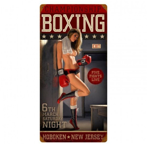 Championship Boxing XL Pinup Girl Metal Sign 18 x 36 Inches