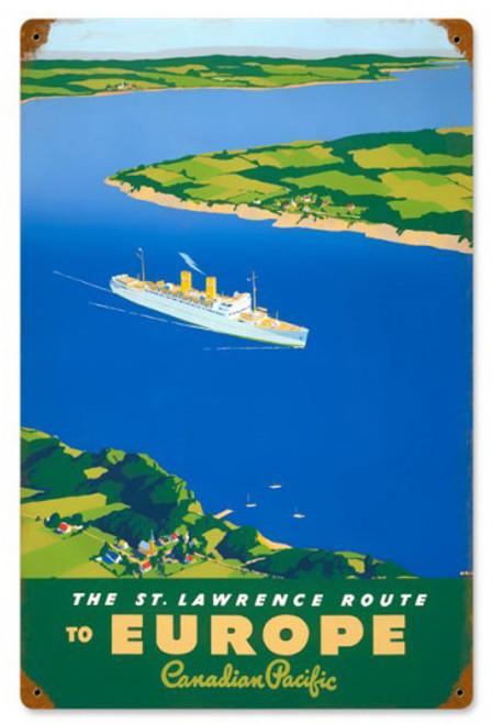 St Lawrence Route Europe Ship Metal Sign 18 x 12 Inches