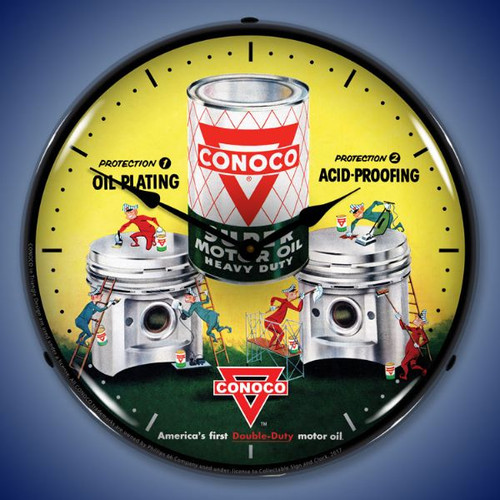 Conoco Motor Oil Lighted Wall Clock 14 x 14 Inches