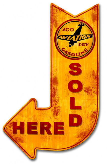 400 Aviation Dry Gasoline Sold Here Arrow Metal Sign 15 x 24 Inches