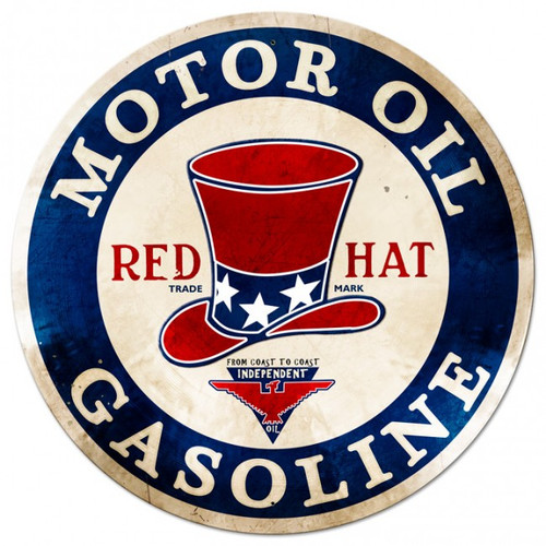 RED Hat Gasoline Round Metal Sign 42 x 42 Inches