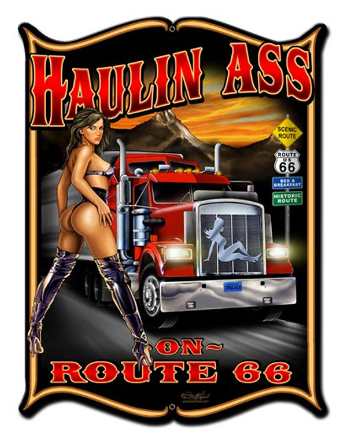 Haulin Ass Pinup Girl Metal Sign 18 x 24 Inches