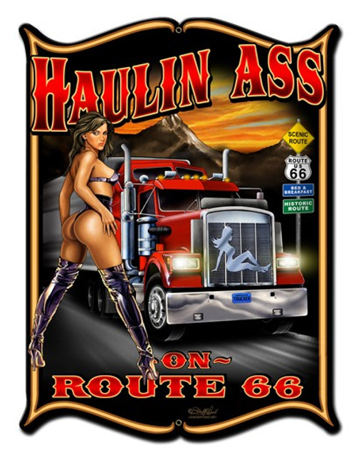 Haulin Ass Pinup Girl Metal Sign 14 x 19 Inches