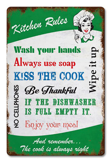 Kitchen Rules Metal Sign 18 x 12 Inches
