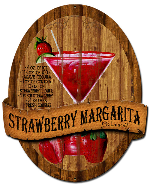 3-D Layered Strawberry Margarita Metal Sign 13 x 16 Inches