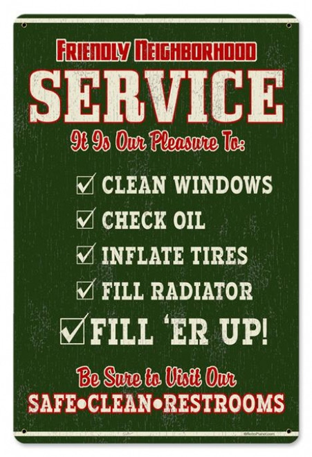 Vintage Friendly Service Metal Sign 12 x 18 Inches