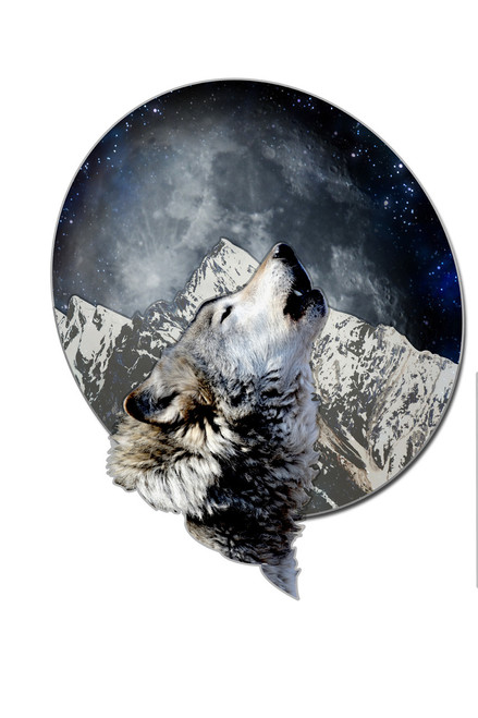 3-D Layered Wolf Moon Metal Sign 24 x 24 Inches