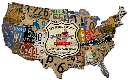 Bkg Usa License Plate Map Metal Sign 35 x 21 Inches