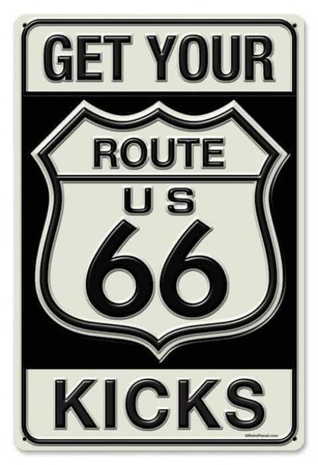 Retro Route 66 Kicks Metal Sign  18 x 12 Inches