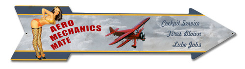 Aero Mechanics Mate Full Service Arrow Metal Sign 34 x 8 Inches