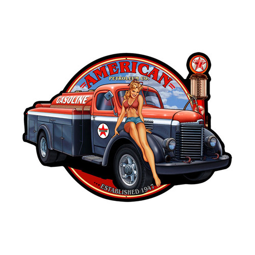 American Petroleum Girl Metal Sign 19 x 14 Inches