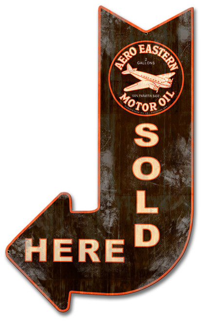 Aero Eastern Sold Here Arrow Metal Sign 15 x 24 Inches