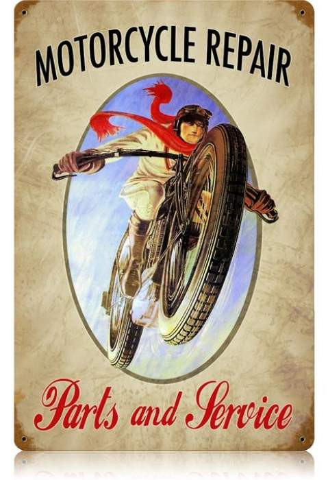 Retro Motorcycle Repair Metal Sign 18 x 12 Inches