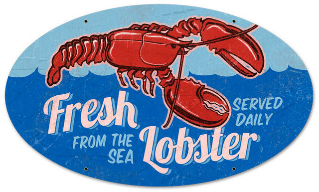Retro Fresh Lobster Oval Metal Sign 24 x 14 Inches