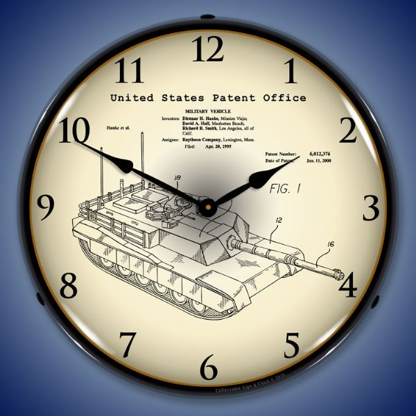 1995 M1A2 Abrams Main Battle Tank Patent LED Lighted Wall Clock 14 x 14 ...