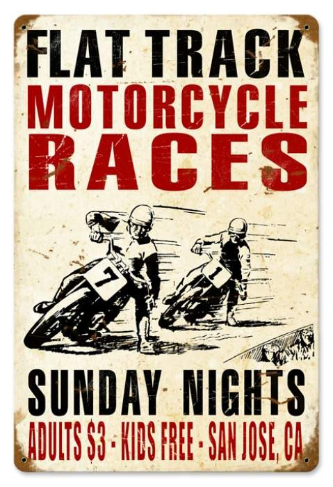 Vintage Motorcycle Races Metal Sign 12 x 18 Inches
