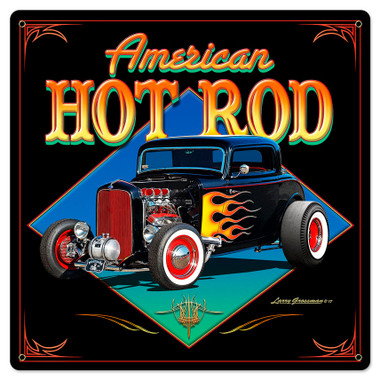 American Hot Rod '32 Metal Sign 24×24 | Vintage Car Wall Art Made