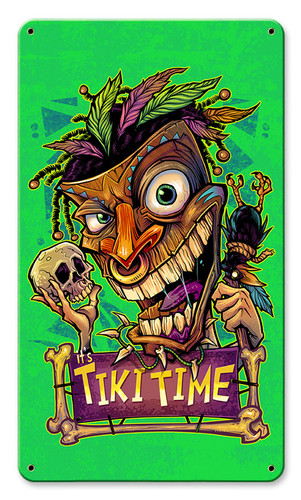 Tiki Time Metal Sign 14 x 8 Inches