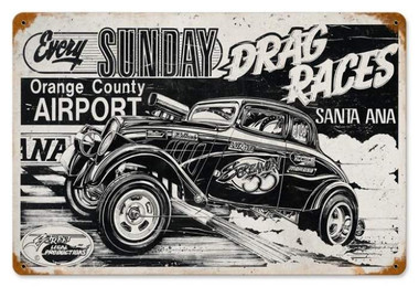 Retro Santa Ana Drag Race Metal Sign 18 x 12 Inches